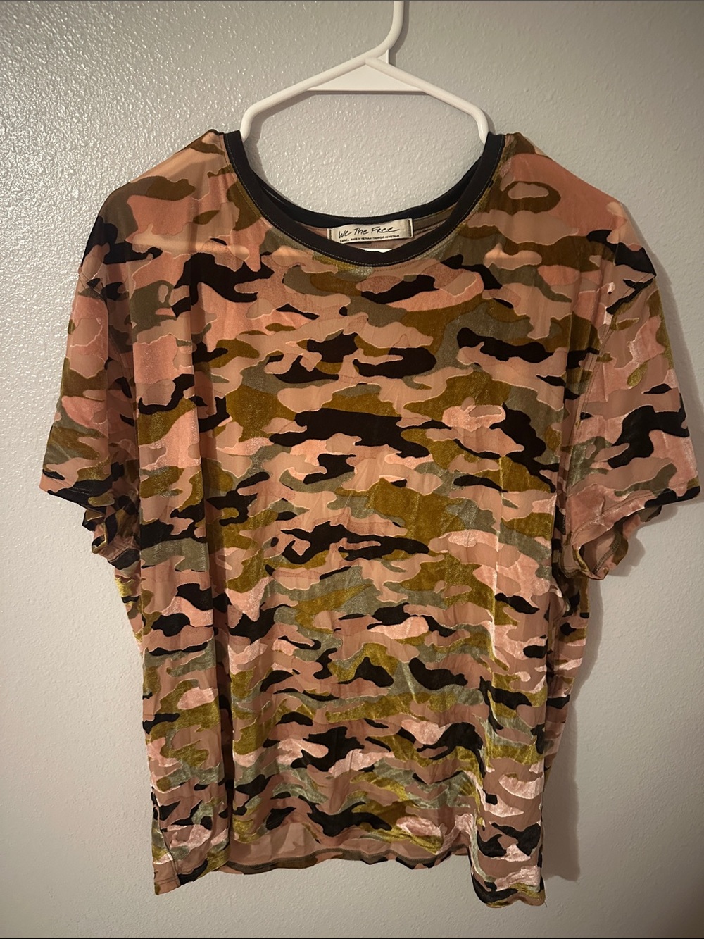 We The Free Pink & Olive Camo Short Sleeve Tee